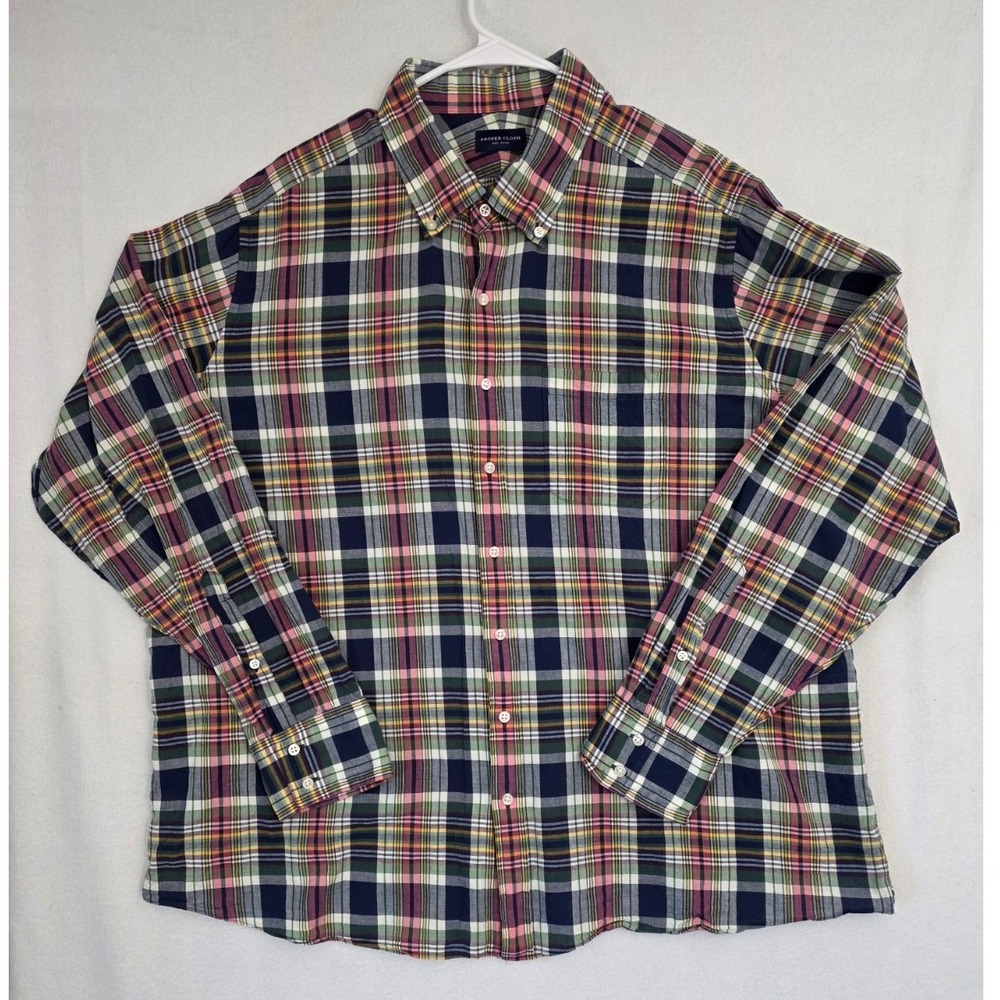 Proper Cloth Madras Plaid Shirt 2XL Multi Color Cotton Preppy Button Down 0521